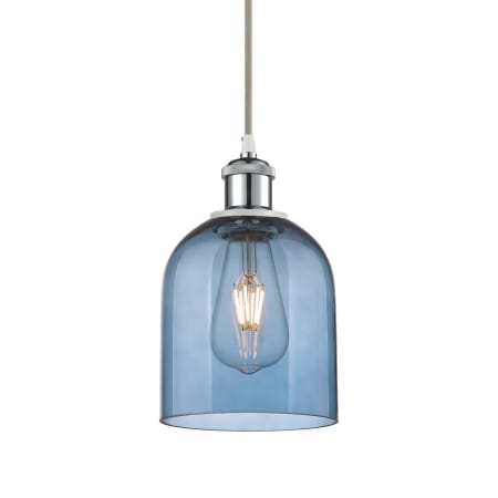 A large image of the Innovations Lighting 516-1P-10-6 Bella Pendant White Polished Chrome / Princess Blue