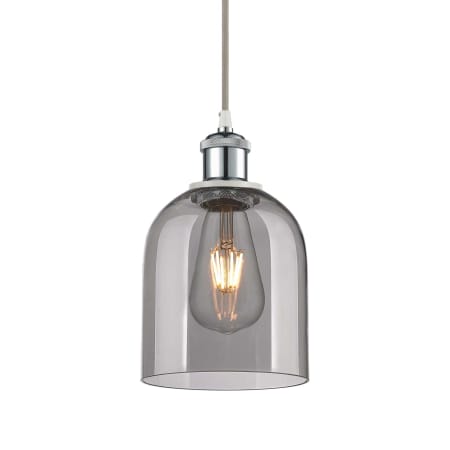 A large image of the Innovations Lighting 516-1P-10-6 Bella Pendant White Polished Chrome / Light Smoke