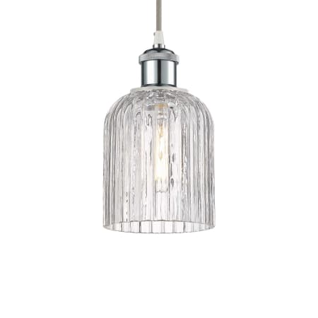 A large image of the Innovations Lighting 516-1P-9-5 Bridal Veil Pendant White Polished Chrome / Clear