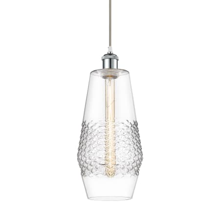 A large image of the Innovations Lighting 516-1P-17-7 Windham Pendant White and Polished Chrome / Clear