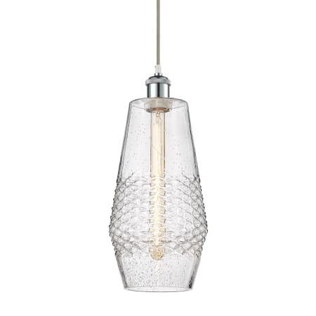 A large image of the Innovations Lighting 516-1P-17-7 Windham Pendant White and Polished Chrome / Seedy