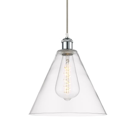 A large image of the Innovations Lighting 516-1P-15-12 Berkshire Pendant White and Polished Chrome / Clear