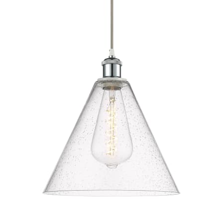 A large image of the Innovations Lighting 516-1P-15-12 Berkshire Pendant White and Polished Chrome / Seedy