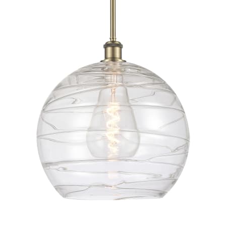 A large image of the Innovations Lighting 516-1S-15-14 Athens Pendant Antique Brass / Clear Deco Swirl