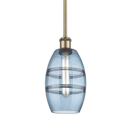 A large image of the Innovations Lighting 516-1S-9-6 Vaz Pendant Antique Brass / Princess Blue