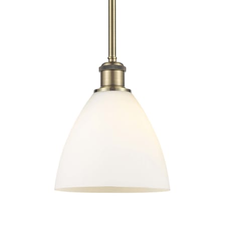 A large image of the Innovations Lighting 516-1S-10-8 Bristol Pendant Antique Brass / Matte White