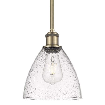 A large image of the Innovations Lighting 516-1S-10-8 Bristol Pendant Antique Brass / Seedy