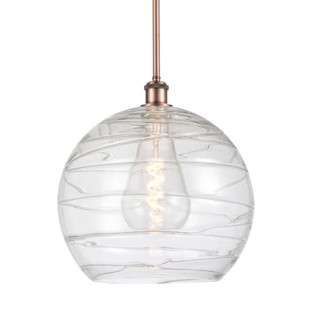 A large image of the Innovations Lighting 516-1S-15-14 Athens Pendant Antique Copper / Clear Deco Swirl