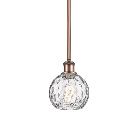 A large image of the Innovations Lighting 516-1S-8-6 Athens Pendant Antique Copper / Clear Water Glass