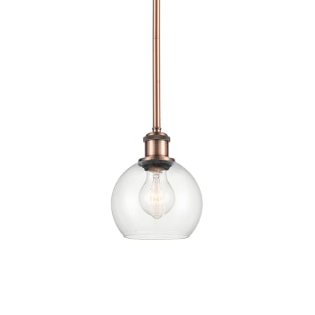 A large image of the Innovations Lighting 516-1S-8-6 Athens Pendant Antique Copper / Clear