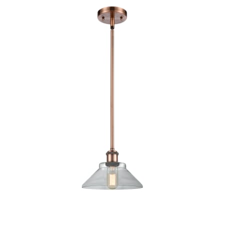 A large image of the Innovations Lighting 516-1S Orwell Antique Copper / Clear