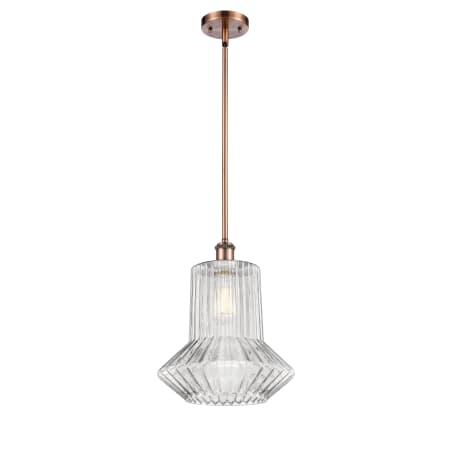 A large image of the Innovations Lighting 516-1S Springwater Antique Copper / Clear Spiral Fluted