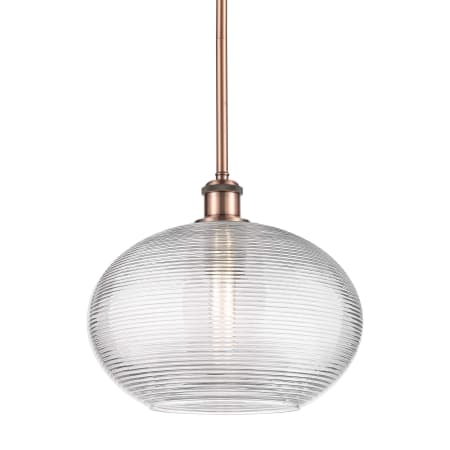 A large image of the Innovations Lighting 516-1S-11-12 Ithaca Pendant Antique Copper / Clear Ithaca