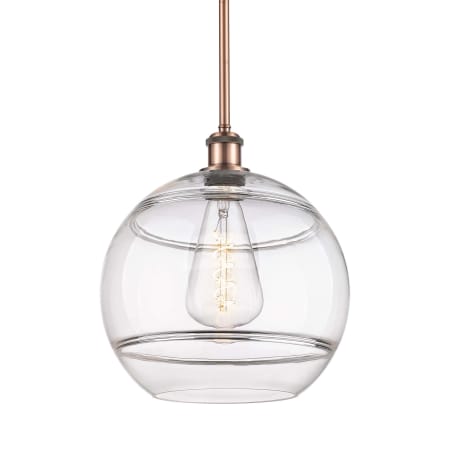 A large image of the Innovations Lighting 516-1S-14-12 Rochester Pendant Antique Copper / Clear