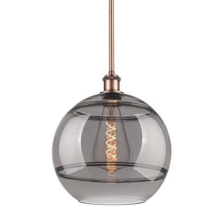 A large image of the Innovations Lighting 516-1S-14-12 Rochester Pendant Antique Copper / Light Smoke