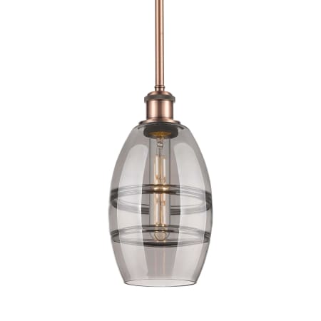 A large image of the Innovations Lighting 516-1S-9-6 Vaz Pendant Antique Copper / Light Smoke