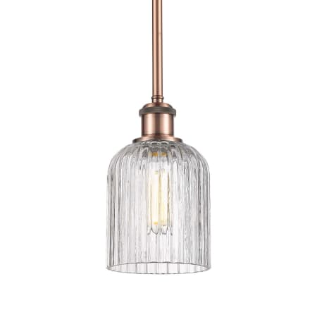 A large image of the Innovations Lighting 516-1S-9-5 Bridal Veil Pendant Antique Copper / Clear