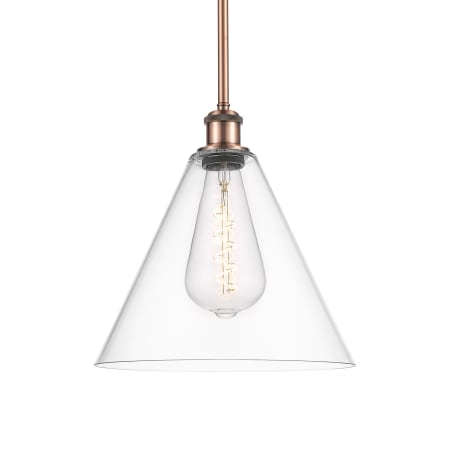 A large image of the Innovations Lighting 516-1S-13-12 Berkshire Pendant Antique Copper / Clear