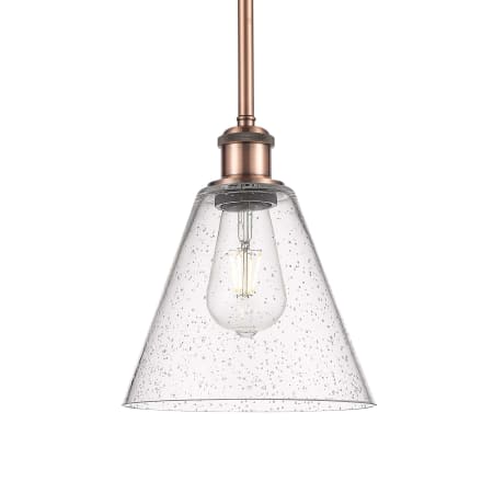 A large image of the Innovations Lighting 516-1S-10-8 Berkshire Pendant Antique Copper / Seedy