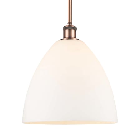 A large image of the Innovations Lighting 516-1S-13-12 Bristol Pendant Antique Copper / Matte White