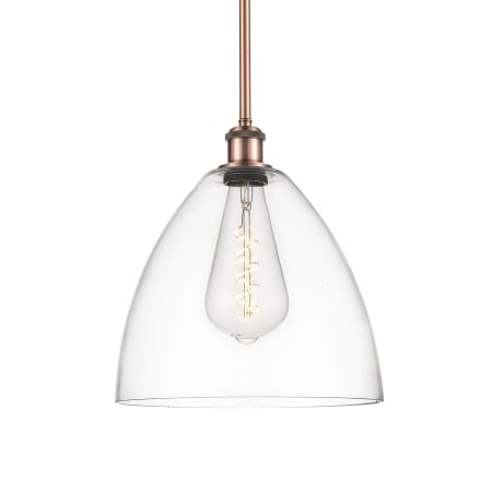 A large image of the Innovations Lighting 516-1S-13-12 Bristol Pendant Antique Copper / Clear