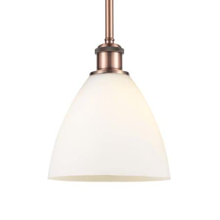 A large image of the Innovations Lighting 516-1S-10-8 Bristol Pendant Antique Copper / Matte White