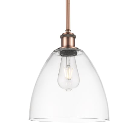 A large image of the Innovations Lighting 516-1S-11-9 Bristol Pendant Clear / Antique Copper