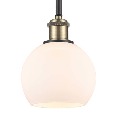 A large image of the Innovations Lighting 516-1S-8-6 Athens Pendant Black Antique Brass / Matte White