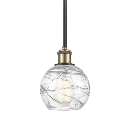 A large image of the Innovations Lighting 516-1S-8-6 Athens Pendant Clear Deco Swirl / Black Antique Brass