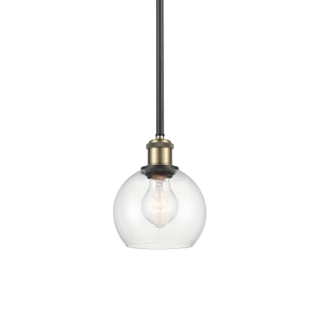 A large image of the Innovations Lighting 516-1S-8-6 Athens Pendant Black Antique Brass / Clear