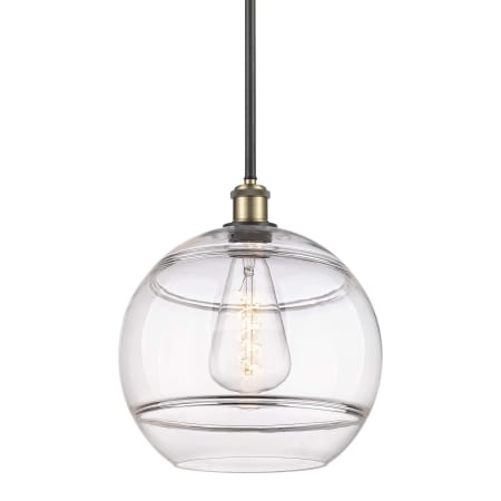 A large image of the Innovations Lighting 516-1S-14-12 Rochester Pendant Black Antique Brass / Clear