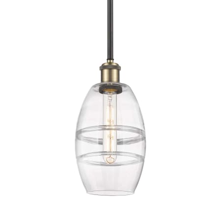 A large image of the Innovations Lighting 516-1S-9-6 Vaz Pendant Black Antique Brass / Clear