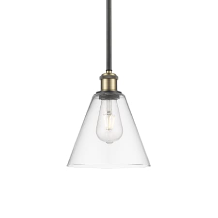 A large image of the Innovations Lighting 516-1S-10-8 Berkshire Pendant Black Antique Brass / Clear