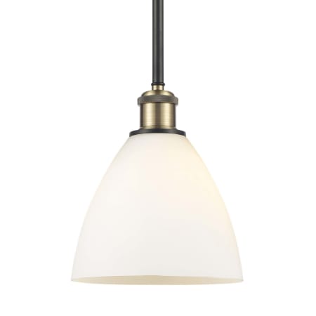 A large image of the Innovations Lighting 516-1S-10-8 Bristol Pendant Black Antique Brass / Matte White