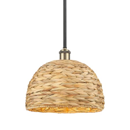 A large image of the Innovations Lighting 516-1S-11-12 Woven Rattan Pendant Black Antique Brass / Natural