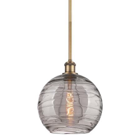 A large image of the Innovations Lighting 516-1S-12-10 Athens Deco Swirl Pendant Brushed Brass / Light Smoke Deco Swirl