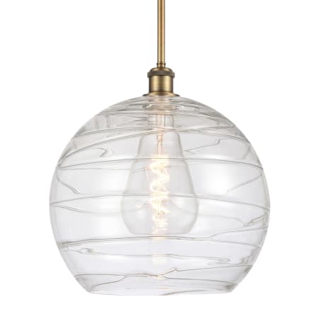 A large image of the Innovations Lighting 516-1S-15-14 Athens Pendant Brushed Brass / Clear Deco Swirl