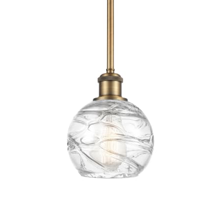 A large image of the Innovations Lighting 516-1S-8-6 Athens Pendant Clear Deco Swirl / Brushed Brass