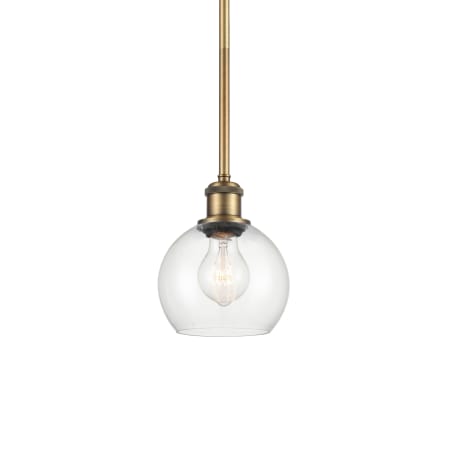 A large image of the Innovations Lighting 516-1S-8-6 Athens Pendant Brushed Brass / Clear