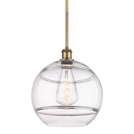 A large image of the Innovations Lighting 516-1S-14-12 Rochester Pendant Brushed Brass / Clear