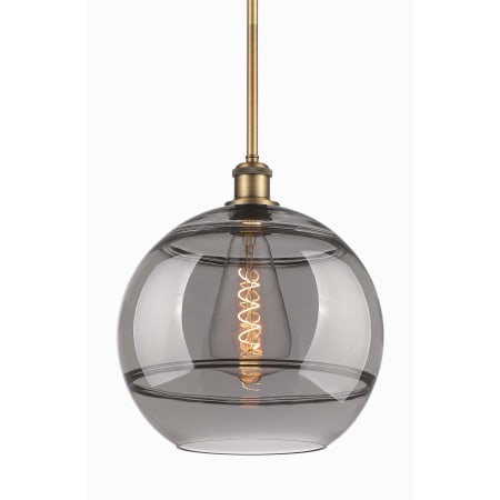 A large image of the Innovations Lighting 516-1S-14-12 Rochester Pendant Brushed Brass / Light Smoke