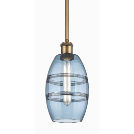 A large image of the Innovations Lighting 516-1S-9-6 Vaz Pendant Brushed Brass / Princess Blue