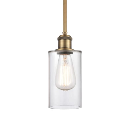 A large image of the Innovations Lighting 516-1S-10-4 Clymer Pendant Clear / Brushed Brass