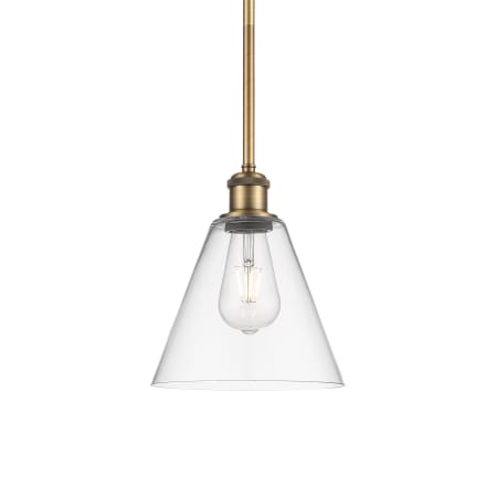 A large image of the Innovations Lighting 516-1S-10-8 Berkshire Pendant Brushed Brass / Clear