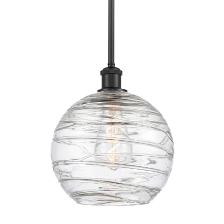 A large image of the Innovations Lighting 516-1S-13-10 Athens Pendant Clear Deco Swirl / Matte Black