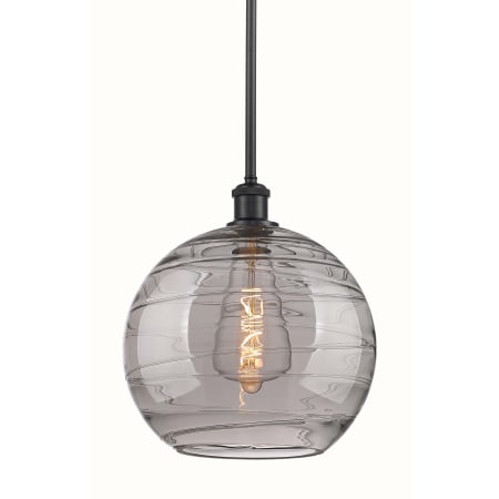 A large image of the Innovations Lighting 516-1S-14-12 Athens Deco Swirl Pendant Matte Black / Light Smoke Deco Swirl