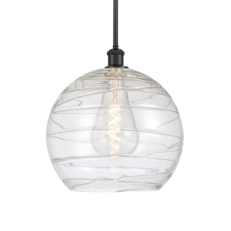 A large image of the Innovations Lighting 516-1S-15-14 Athens Pendant Matte Black / Clear Deco Swirl