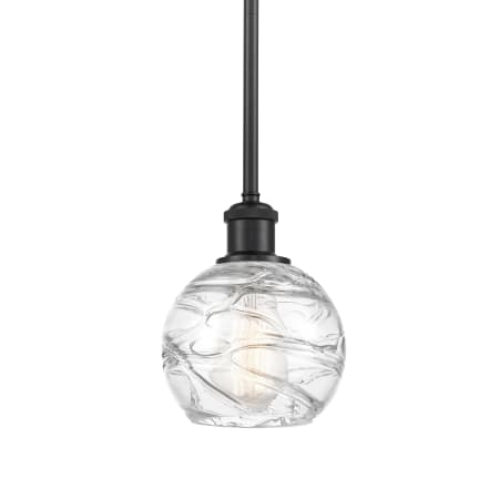 A large image of the Innovations Lighting 516-1S-8-6 Athens Pendant Clear Deco Swirl / Matte Black