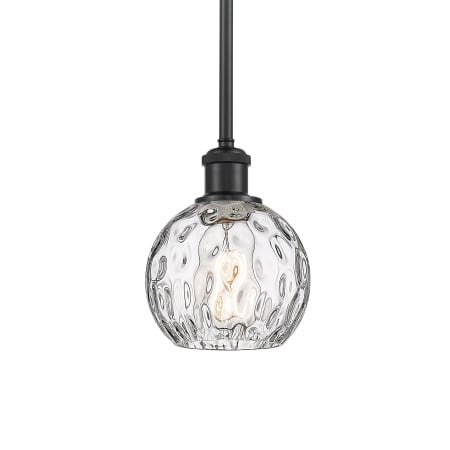 A large image of the Innovations Lighting 516-1S-8-6 Athens Pendant Matte Black / Clear Water Glass