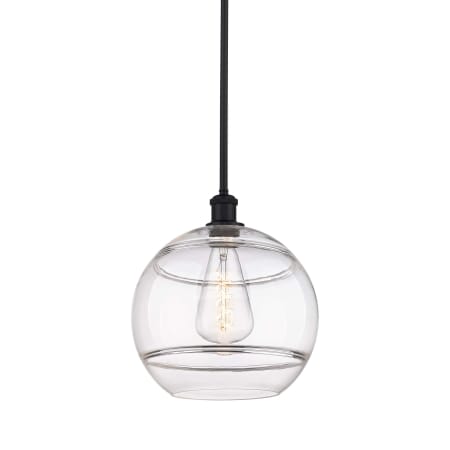 A large image of the Innovations Lighting 516-1S-14-12 Rochester Pendant Matte Black / Clear